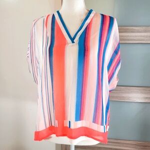 DKNY womens top Blouse 2pcs. Chifon bright stripe Small
